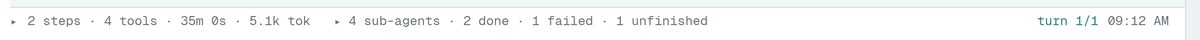 The summary line with a sub-agent count