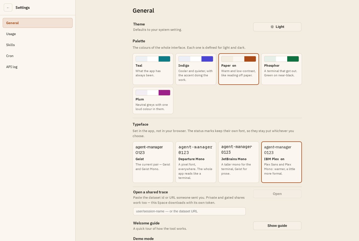 The Appearance section in Settings, with Paper and IBM Plex selected
