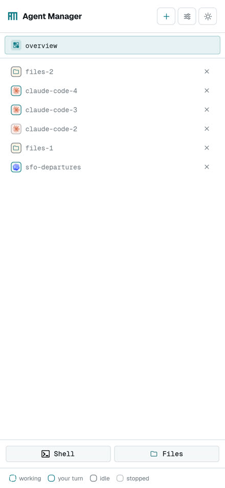 The session list on a phone-sized viewport