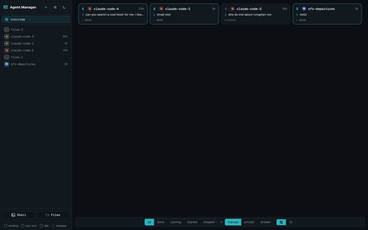 Agent Manager overview in dark mode