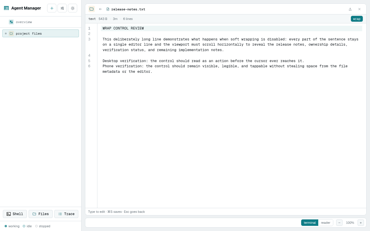 Desktop after: wrap is a teal segmented toggle